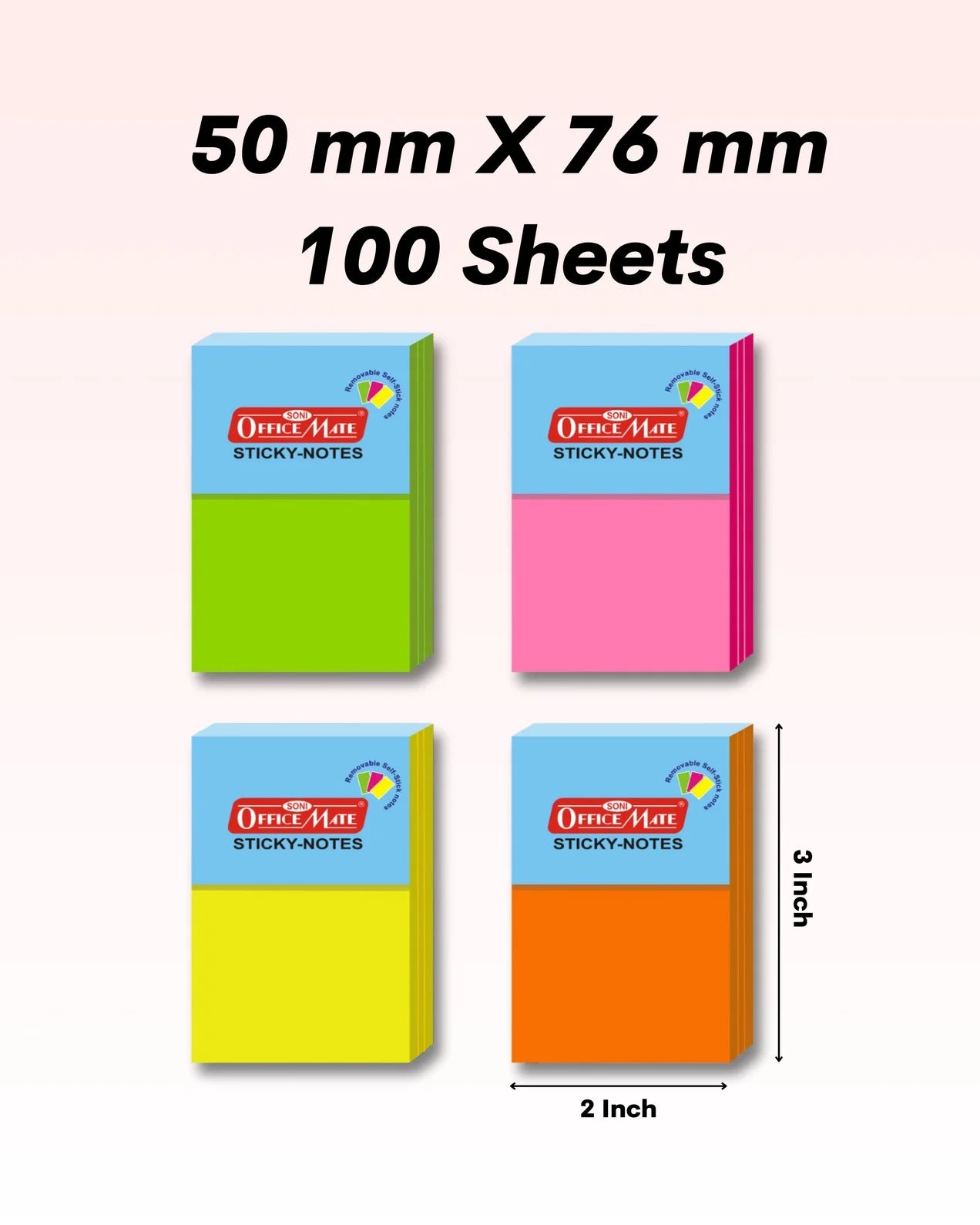 Fluorescent Sticky Note Pads – 100 Sheets (50 X 76), Bookmarks, Text Highlighter