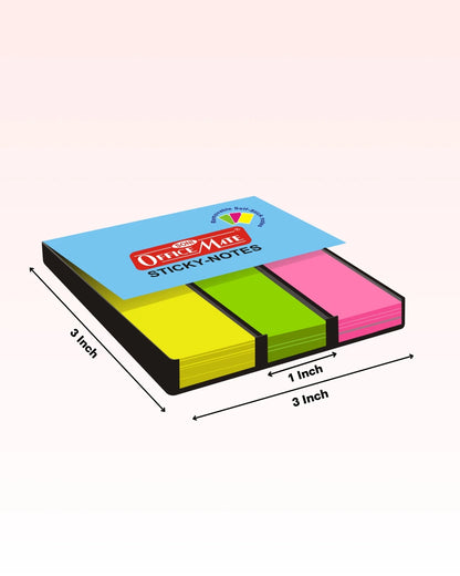 Fluorescent Sticky Note Pads Tray – 100 Sheets (25mm x 76mm x 3 x 100), Bookmarks, Text Highlighter