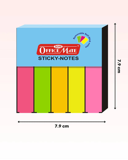 Fluorescent Sticky Note Pads – 100 Sheets (13mm x 50mm x 5), Bookmarks, Text Highlighter