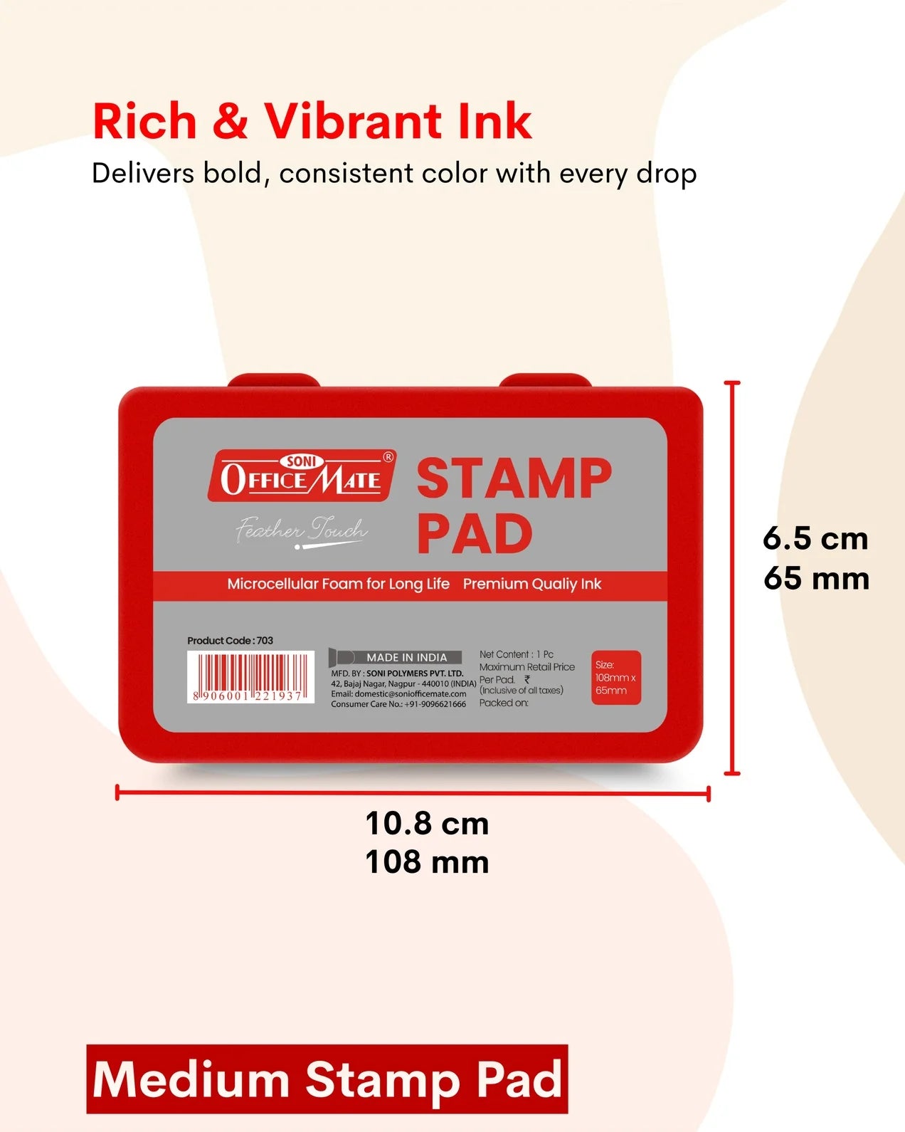Stamp Pad – Red, Long-Lasting Impressions, Quick-Drying Ink for Any Project