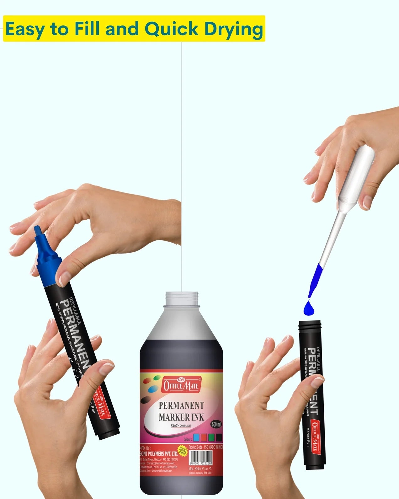 Permanent Marker Refill Ink - 500ml (1pcs) Quick-Drying, Vibrant Colors