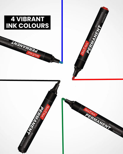 Regular Permanent Markers (Cap with a Clip), Assorted Colour (4 pcs), Versatile Use, Quick-Drying, Multi-Surface Markers