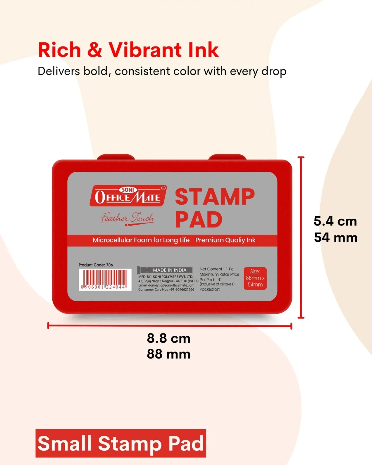 Stamp Pad – Red, Long-Lasting Impressions, Quick-Drying Ink for Any Project