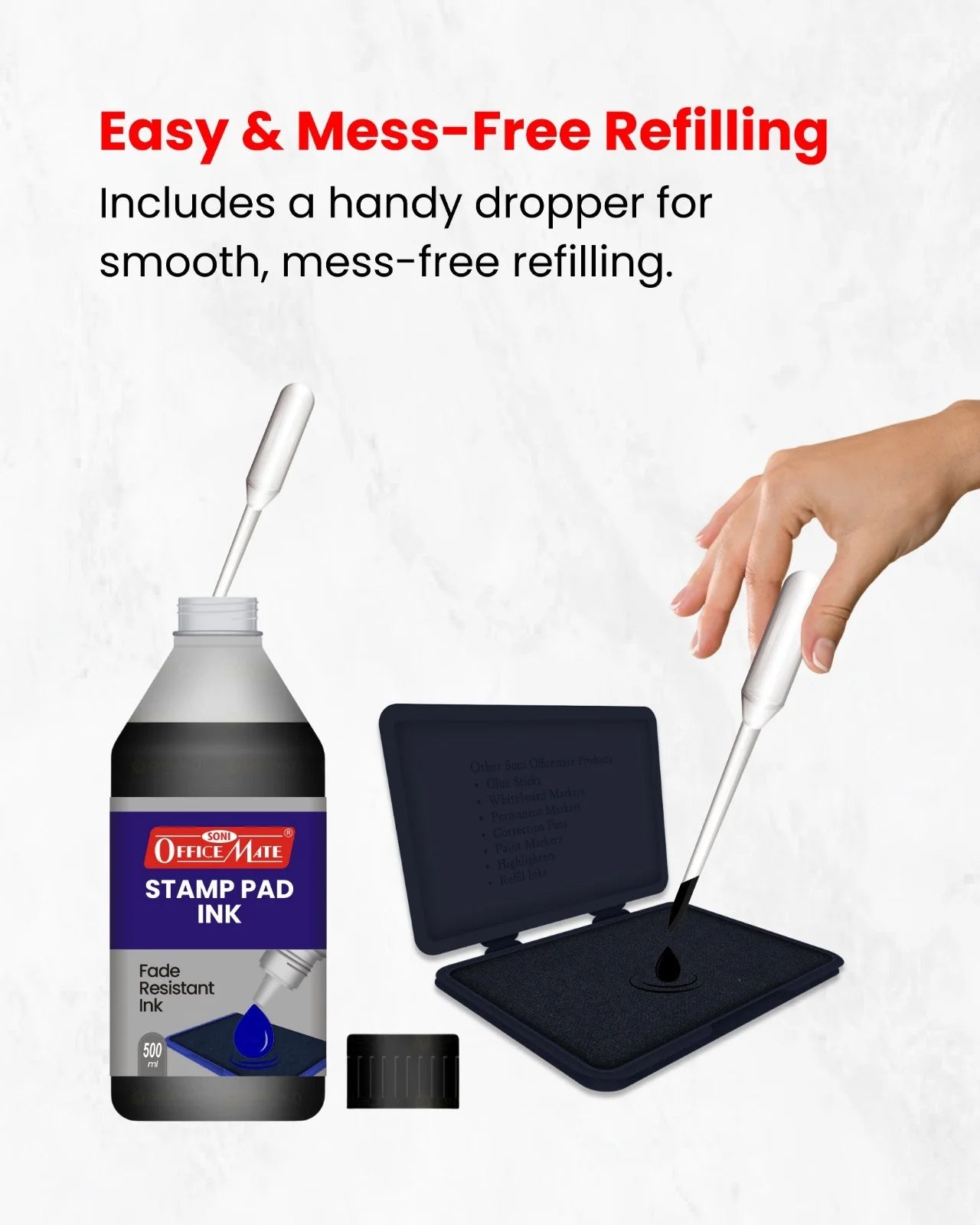 Stamp Pad Refill Ink - 500 ml, Long-Lasting Impressions, Quick-Drying Ink for Any Project