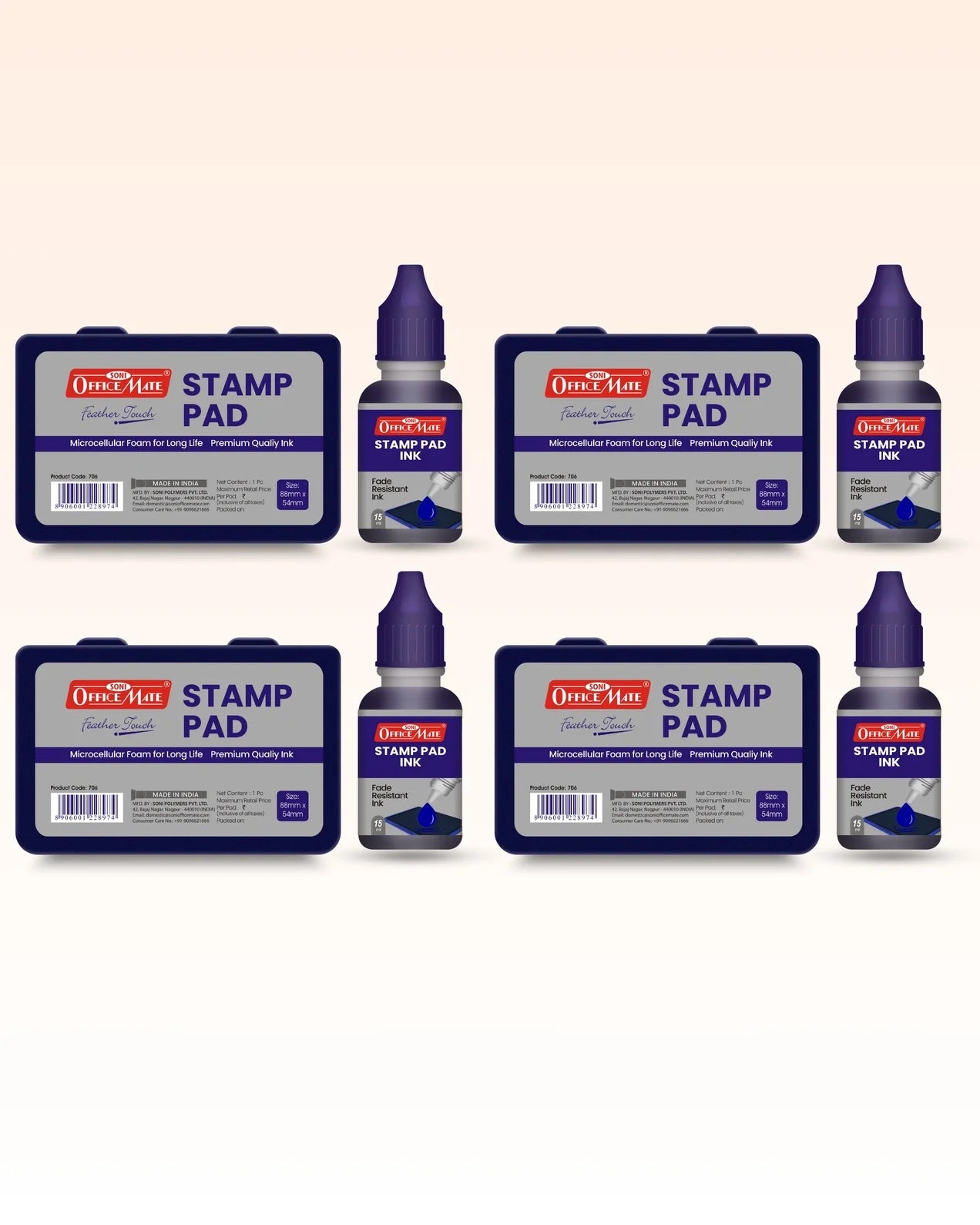 Stamp Pad Combo (4 Stamp Pads + 4 Inks), Long-Lasting Impressions, Quick-Drying Ink for Any Project