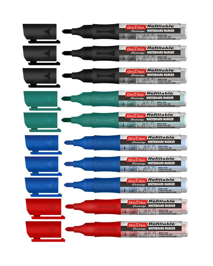 Whiteboard Marker with Refillable Cartridge (10pcs) Vibrant Colours, Eco-Friendly, Lasts Longer