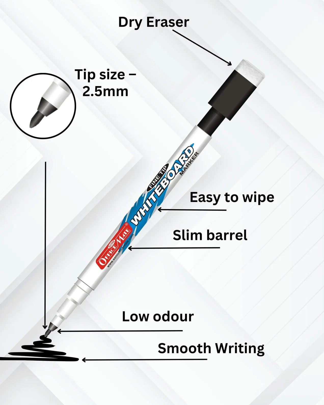 Fine Tip Whiteboard Marker with Duster (10pcs), Extra Precision, Bright Colours, Easy Wipe