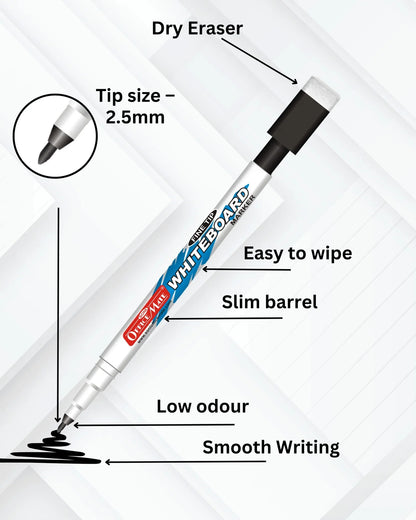 Fine Tip Whiteboard Marker with Duster (10pcs), Extra Precision, Bright Colours, Easy Wipe