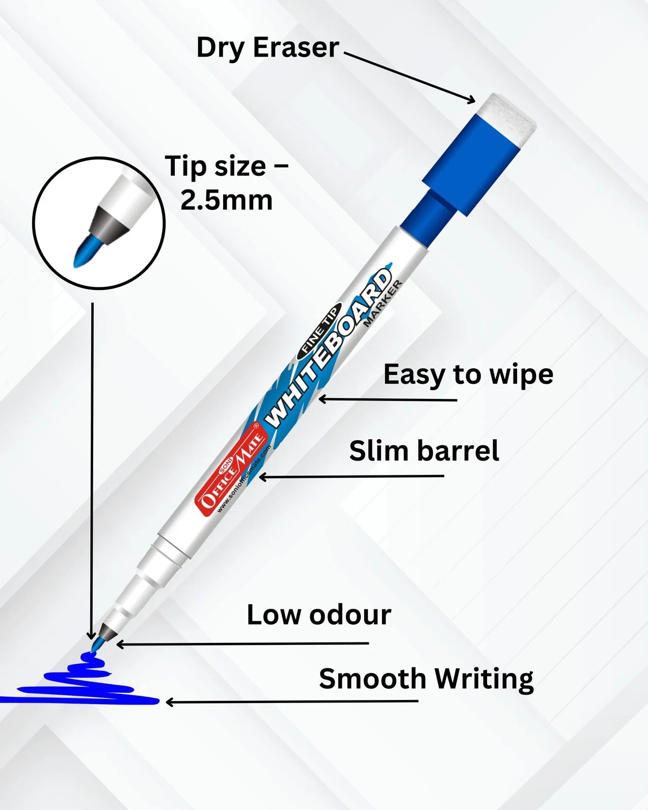 Fine Tip Whiteboard Marker with Duster (10pcs), Extra Precision, Bright Colours, Easy Wipe