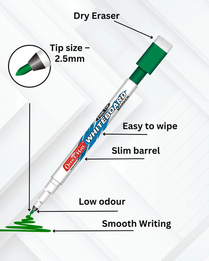 Fine Tip Whiteboard Marker with Duster (10pcs), Extra Precision, Bright Colours, Easy Wipe