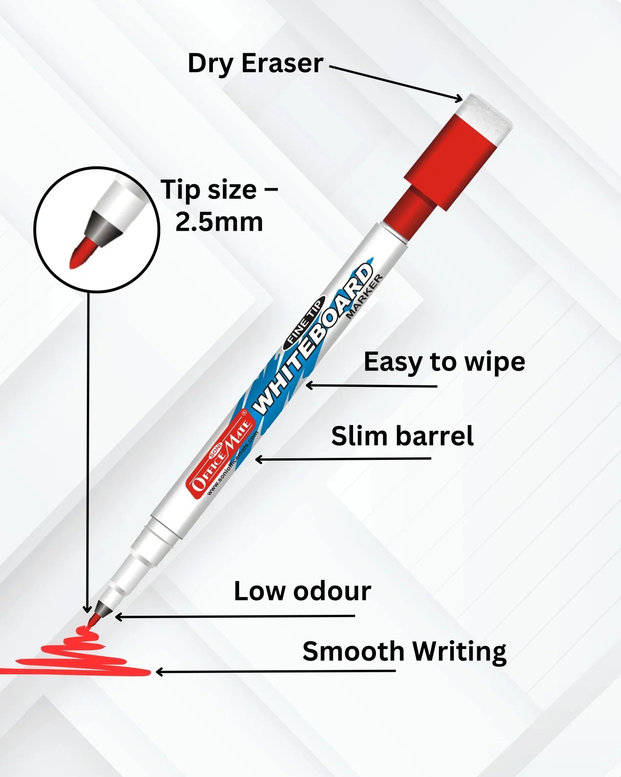 Fine Tip Whiteboard Marker with Duster (10pcs), Extra Precision, Bright Colours, Easy Wipe