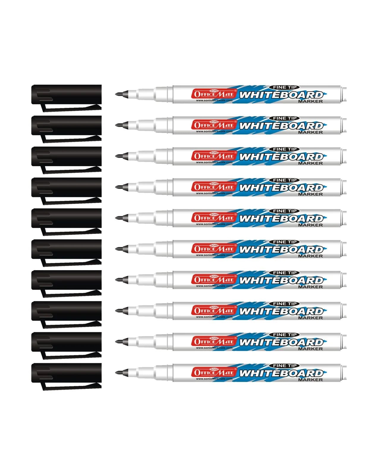 Fine Tip Whiteboard Marker (10 pcs), Extra Precision, Bright Colours, Easy Wipe