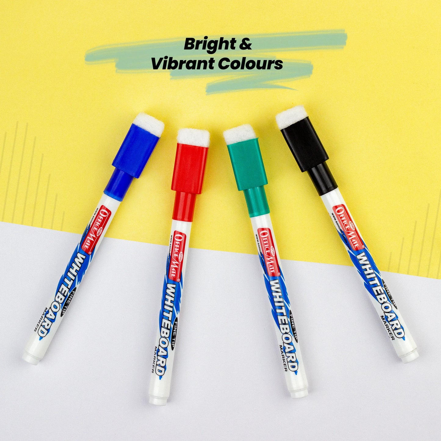Fine Tip Whiteboard Marker with Duster (10pcs), Extra Precision, Bright Colours, Easy Wipe