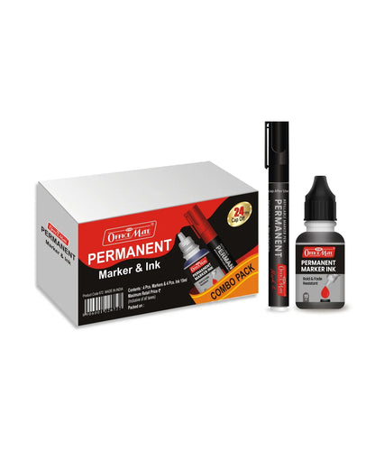 Permanent Combo (4 Permanent Markers + 4 Permanent Markers Inks) Versatile Use, Quick-Drying, Multi-Surface Markers