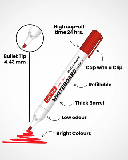 Regular Whiteboard Marker (Cap with a Clip), (10 pcs), Vibrant Colour, Eco-Friendly, Easy to Wipe