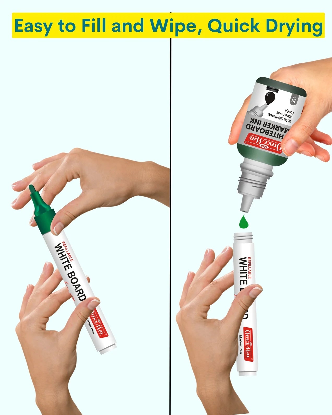 Whiteboard Combo (4 Whiteboard Markers + 4 Marker Inks) Vibrant Colours, Eco-friendly, Easy Wipe