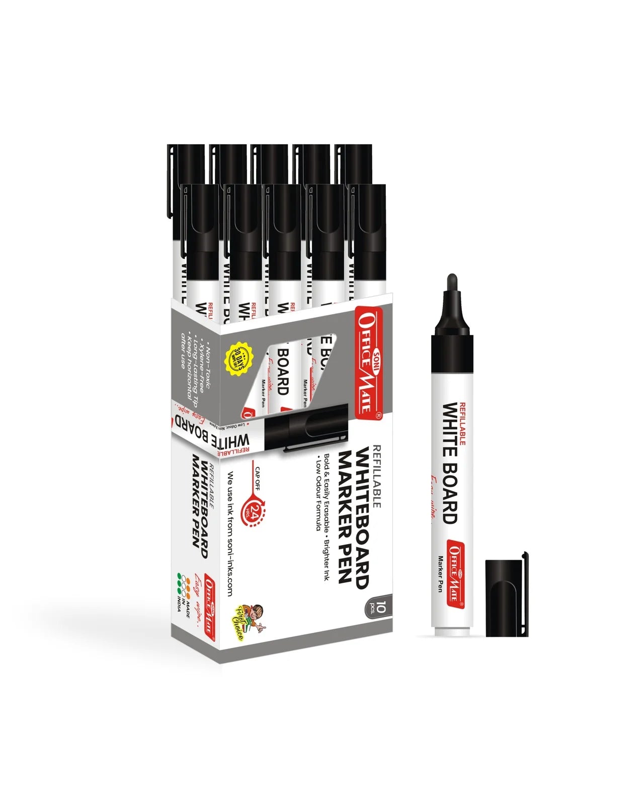 Whiteboard Marker (10 pcs), Vibrant Colours, Eco-friendly, Easy Wipe