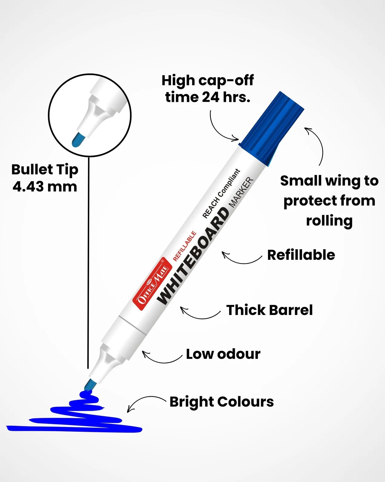 Regular Whiteboard Marker (Anti-Roll Cap) (10 pcs), Vibrant Colour, Eco-Friendly, Easy to Wipe
