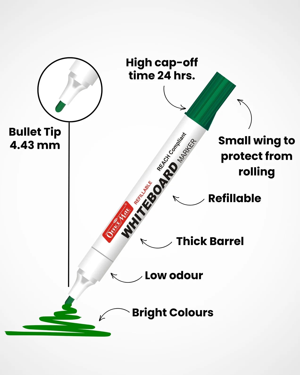 Regular Whiteboard Marker (Anti-Roll Cap) (10 pcs), Vibrant Colour, Eco-Friendly, Easy to Wipe