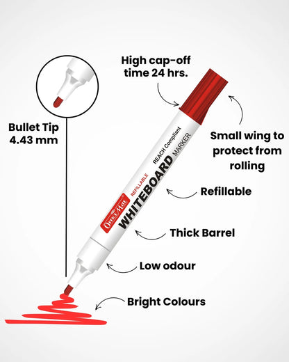 Regular Whiteboard Marker (Anti-Roll Cap) (10 pcs), Vibrant Colour, Eco-Friendly, Easy to Wipe