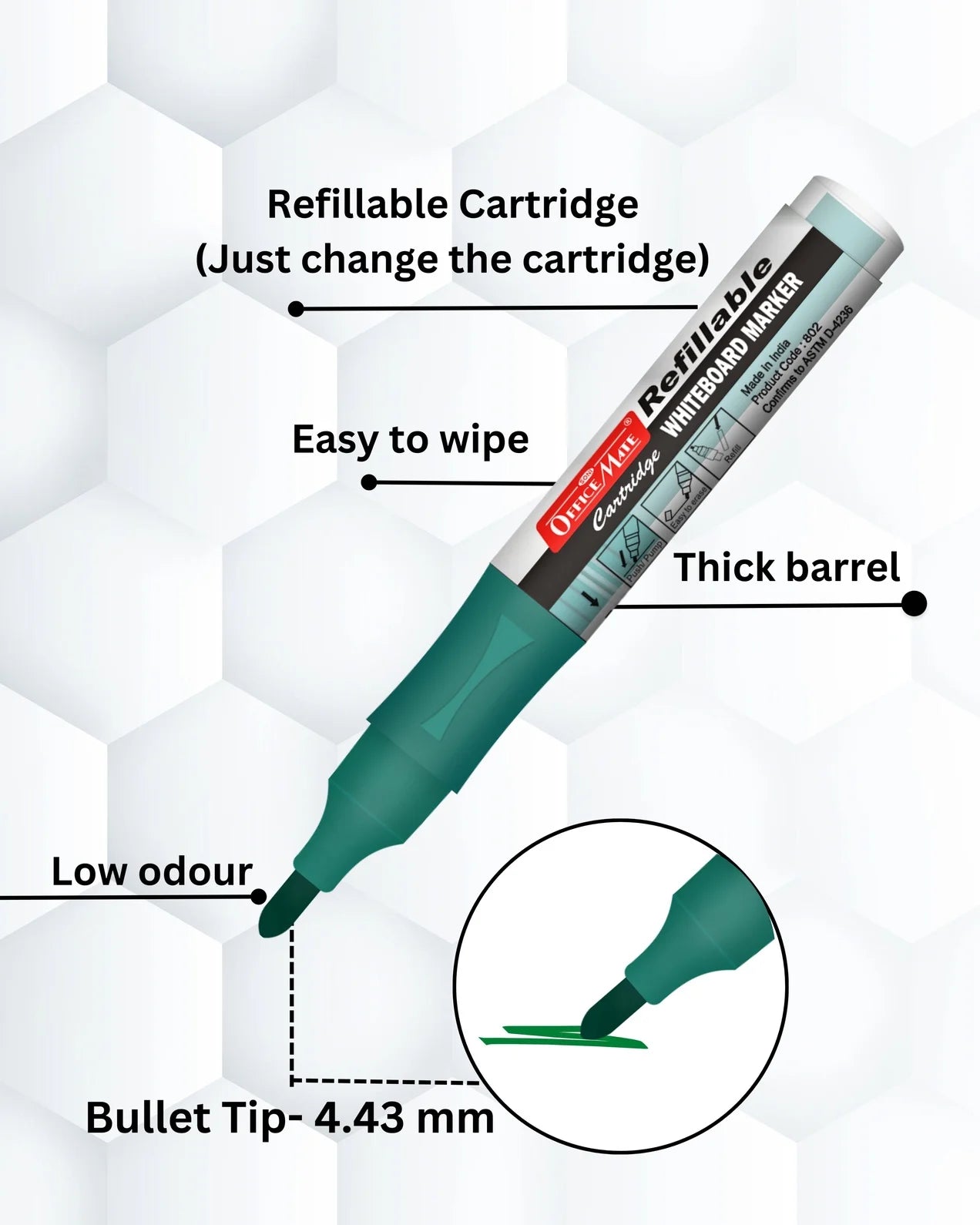 Whiteboard Markers with Refillable Cartridges (Pack of 4) – Eco-Friendly, Lasts Longer