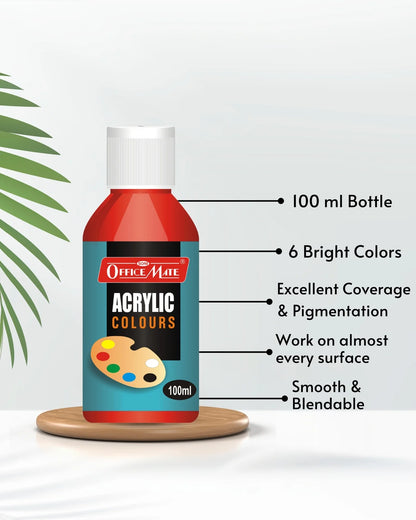 Acrylic Paint Colors (100ml) – Pack of 6, Vibrant Colours, Fast Drying