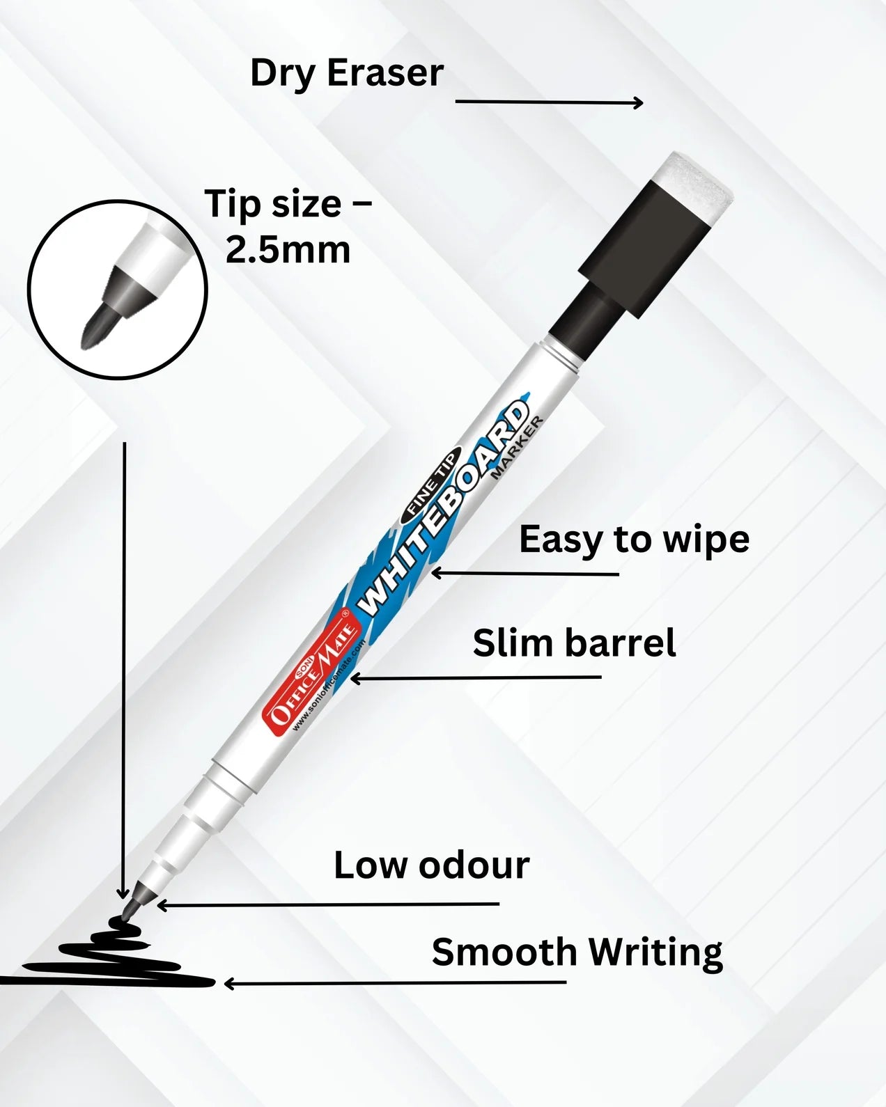 Fine Tip Whiteboard Marker with Duster (10pcs), Extra Precision, Bright Colours, Easy Wipe