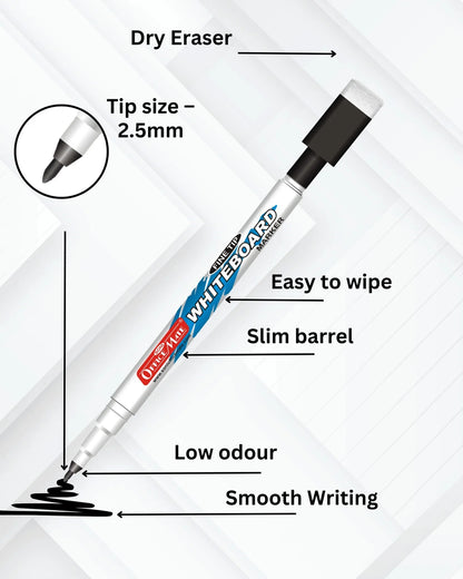 Fine Tip Whiteboard Marker with Duster (10pcs), Extra Precision, Bright Colours, Easy Wipe