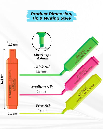 Fluorescent Highlighters (10pcs) – Vibrant Colors, Smooth Flow, 3x Longer Lasting
