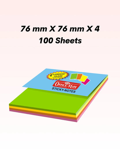 Fluorescent Sticky Note Pads Multicolor – 100 Sheets (76 x 76 x 4), Effective Note-Taking & Organizing