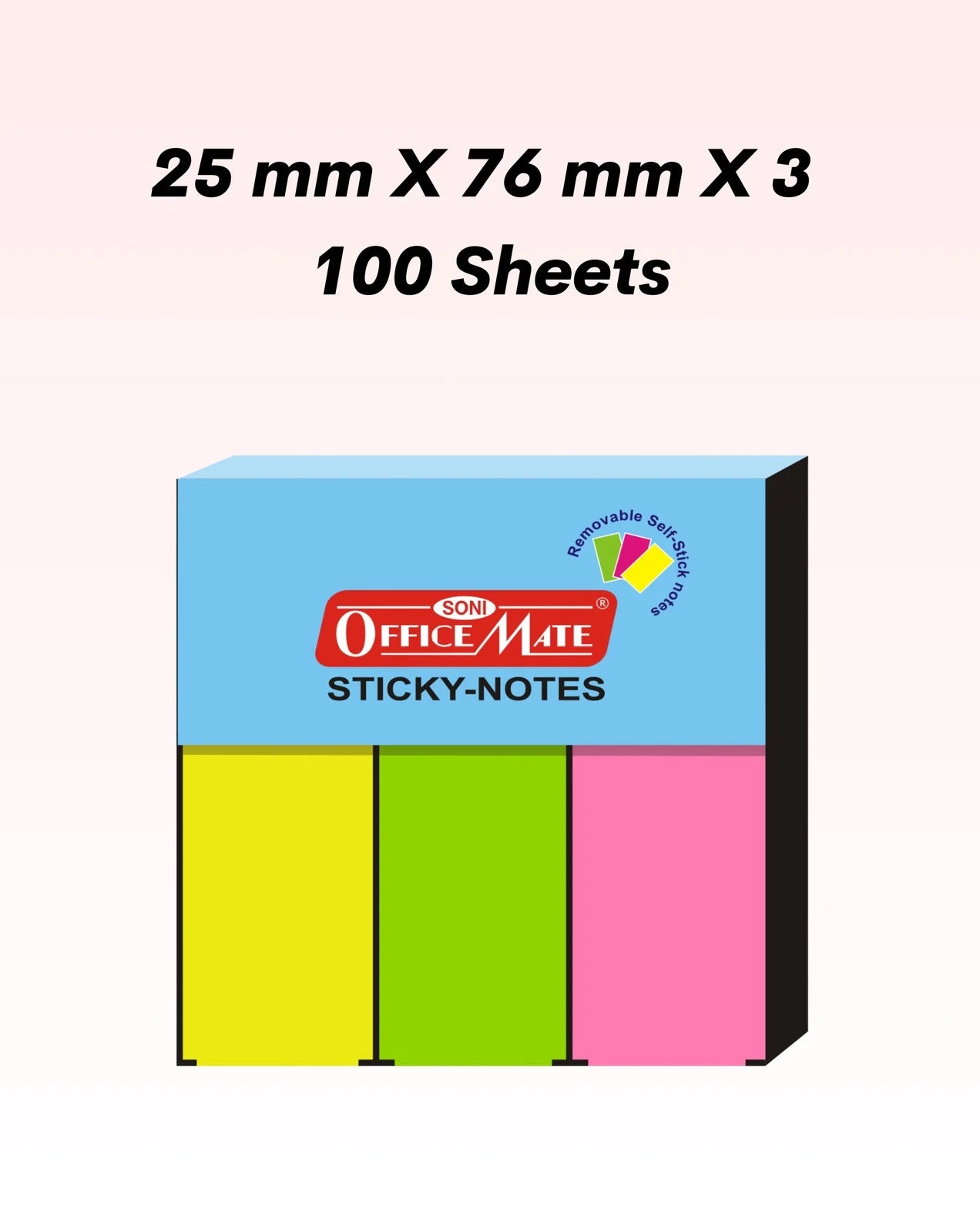 Fluorescent Sticky Note Pads Tray – 100 Sheets (25mm x 76mm x 3 x 100), Bookmarks, Text Highlighter