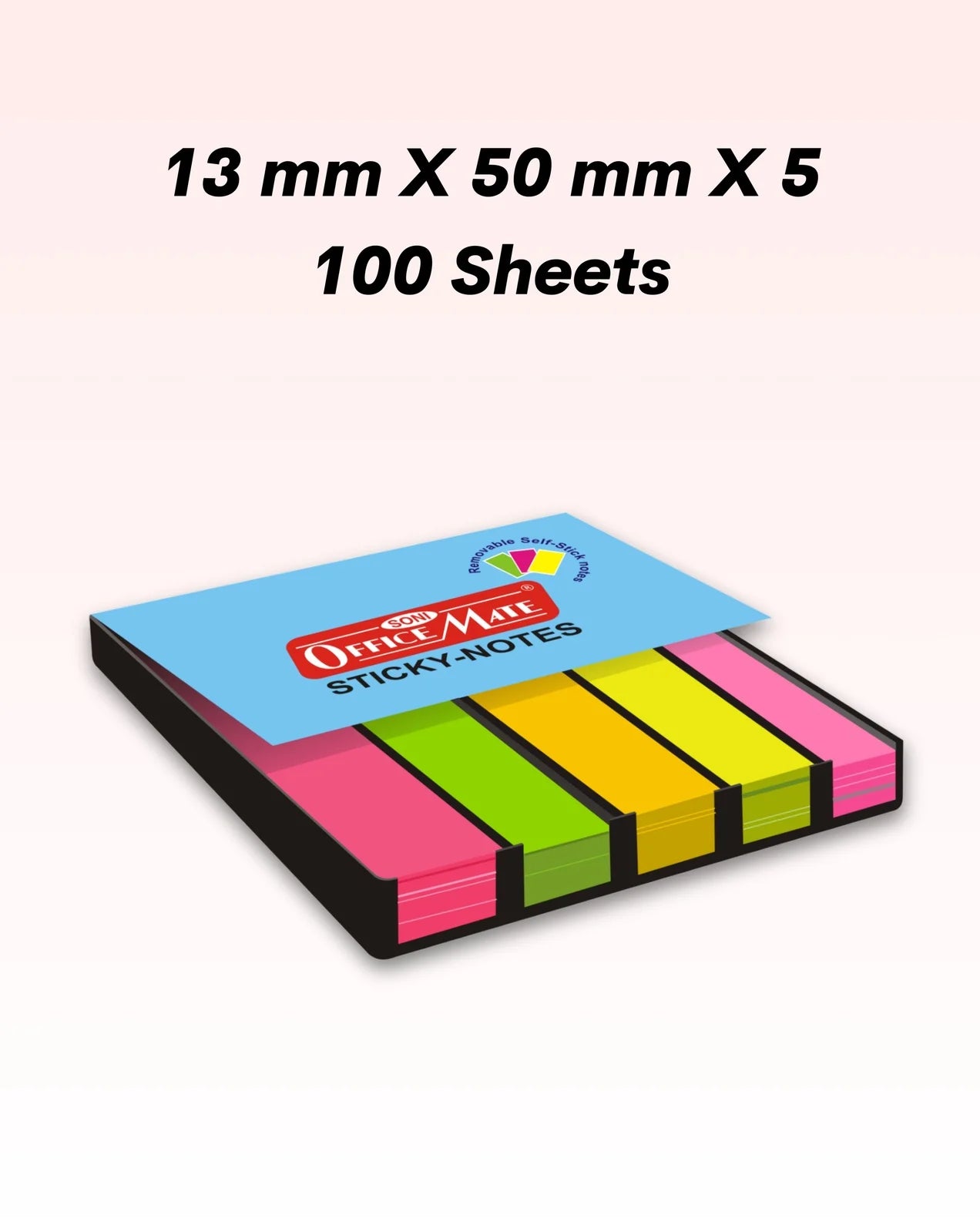 Fluorescent Sticky Note Pads – 100 Sheets (13mm x 50mm x 5), Bookmarks, Text Highlighter