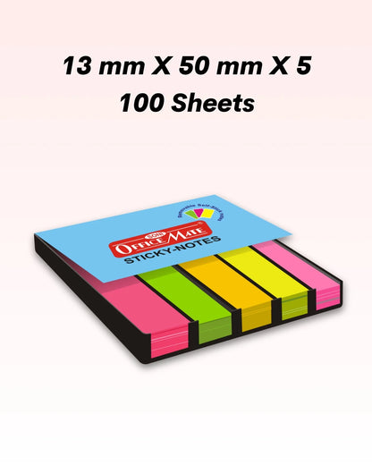 Fluorescent Sticky Note Pads – 100 Sheets (13mm x 50mm x 5), Bookmarks, Text Highlighter