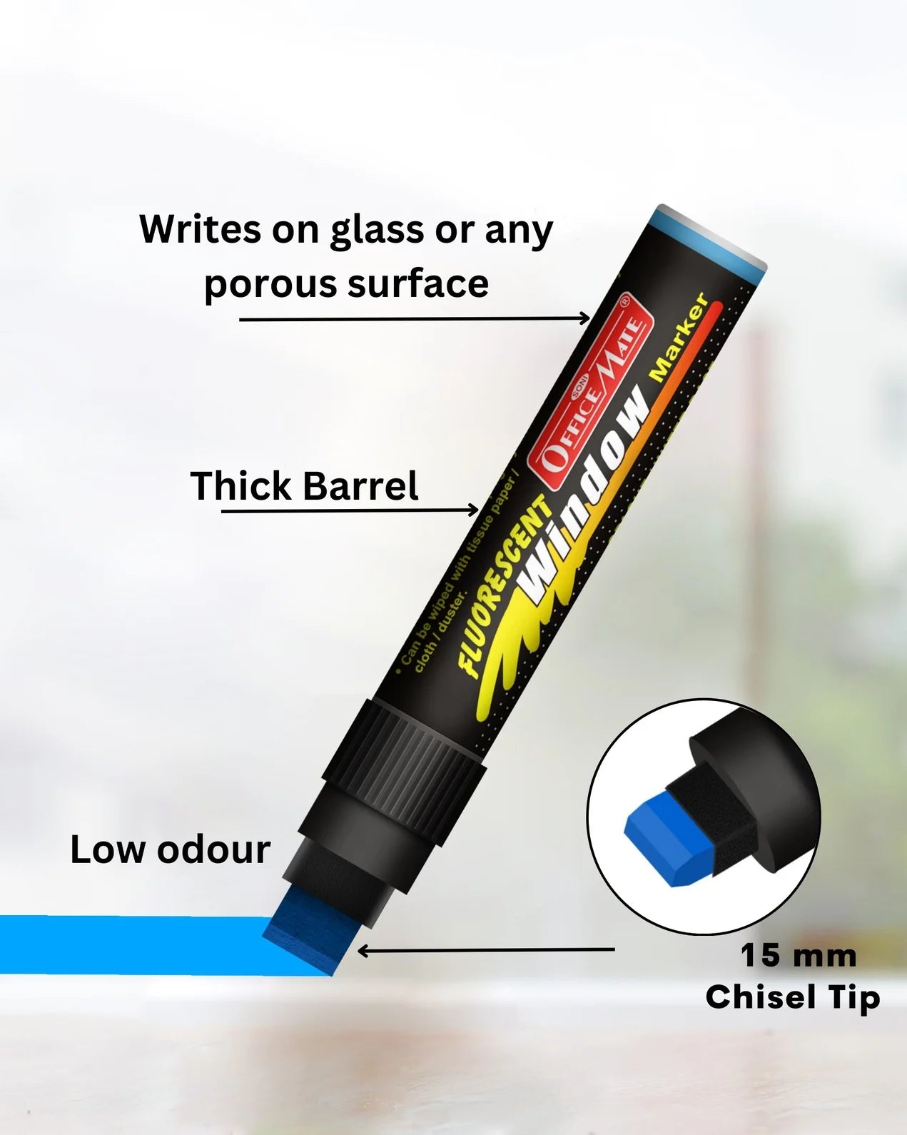 Jumbo Fluorescent Window/Chalk Marker (1pcs) Bold, Bright, Easy Erase