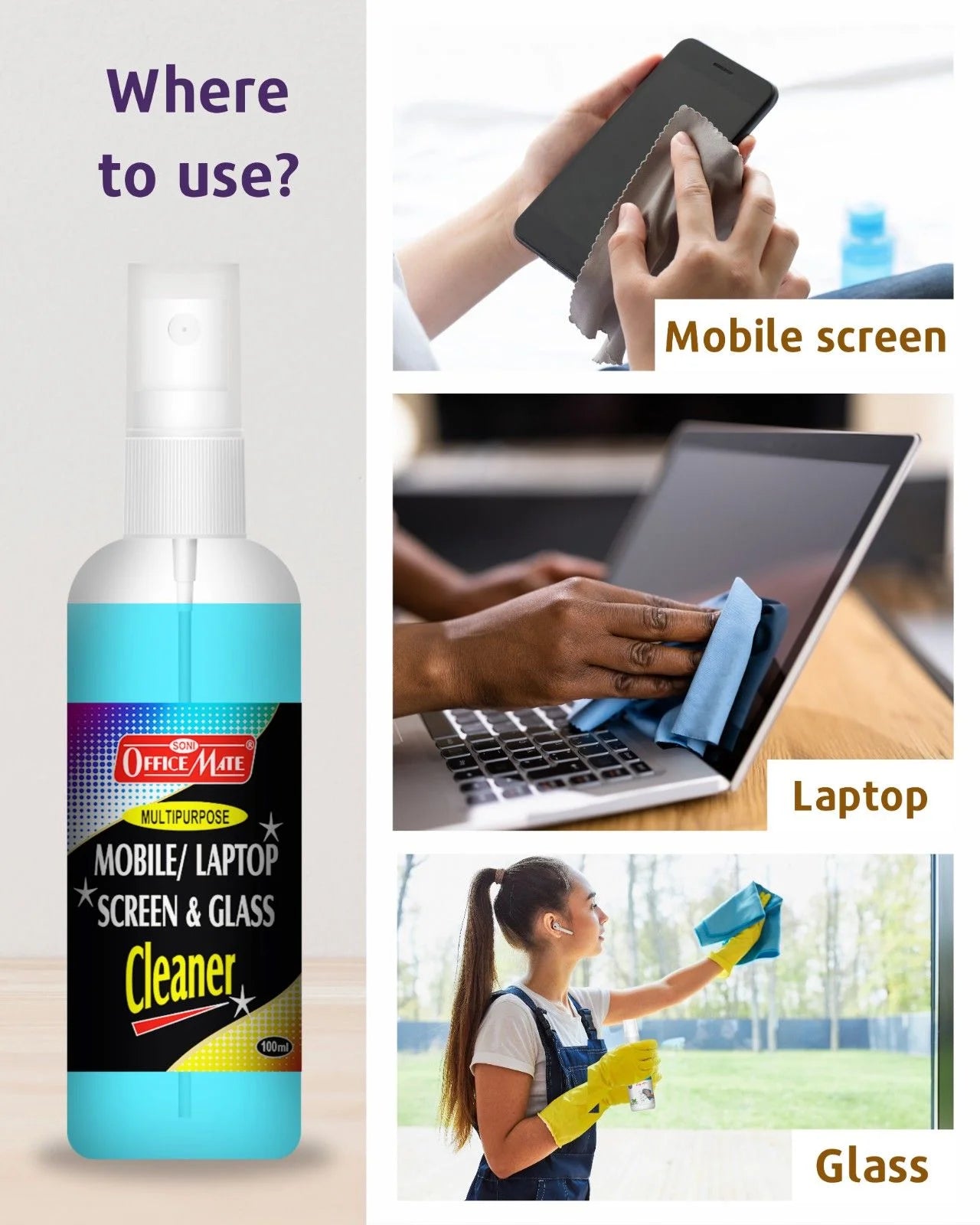 Multipurpose Mobile/Laptop Screen & Glass Cleaner (100ml) (12pcs), Spotless Wipes, Eco-Friendly