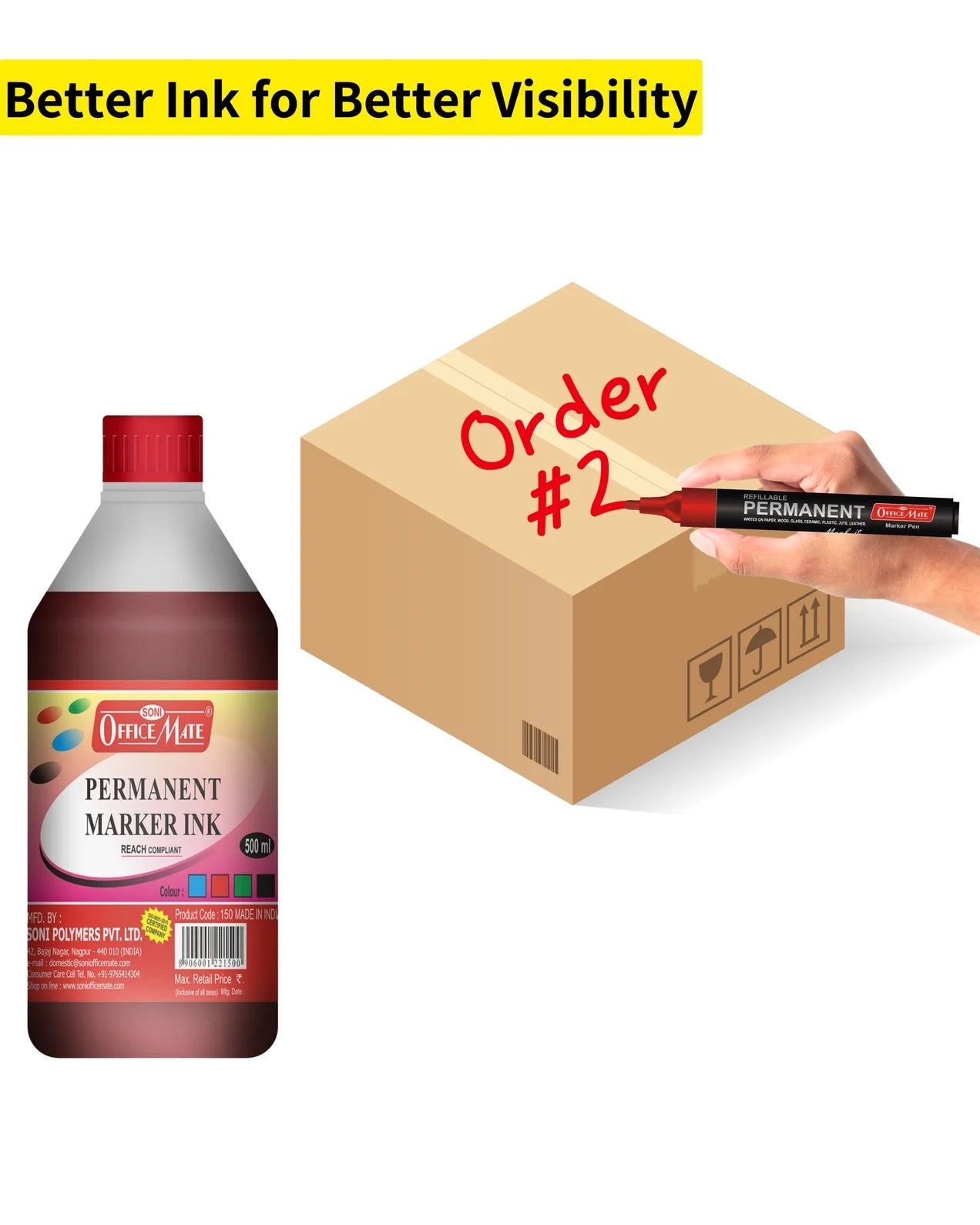 Permanent Marker Refill Ink - 500ml (1pcs) Quick-Drying, Vibrant Colors