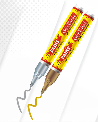 Paint Marker Combo (Golden & Silver) for Metallic Artwork, Non-Toxic, Multi surface usage