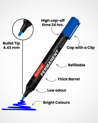 Regular Permanent Markers (Cap with a Clip), Assorted Colour (4 pcs), Versatile Use, Quick-Drying, Multi-Surface Markers