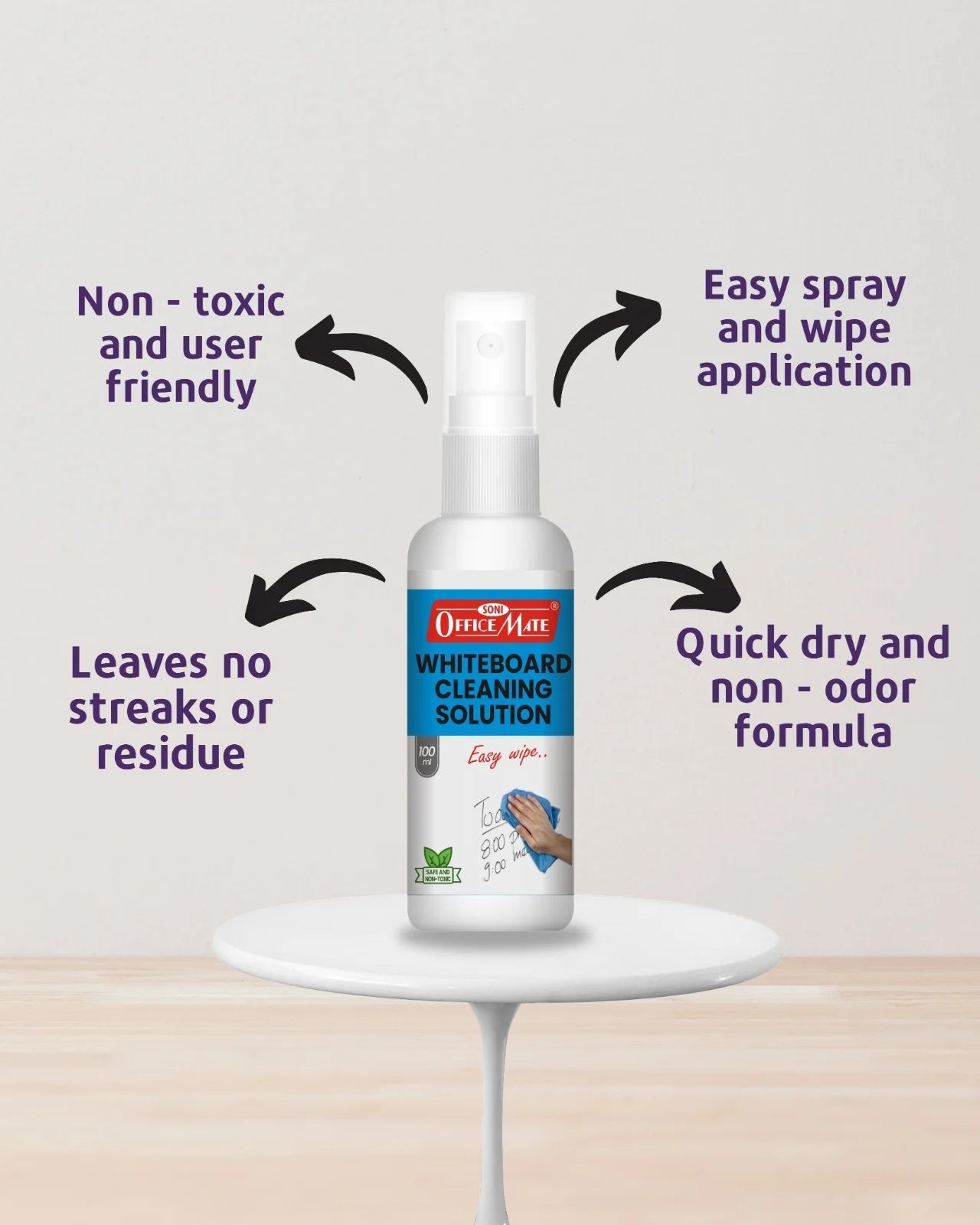 Whiteboard Cleaning Solution (100ml) (12pcs), Spotless Wipes, Eco-Friendly