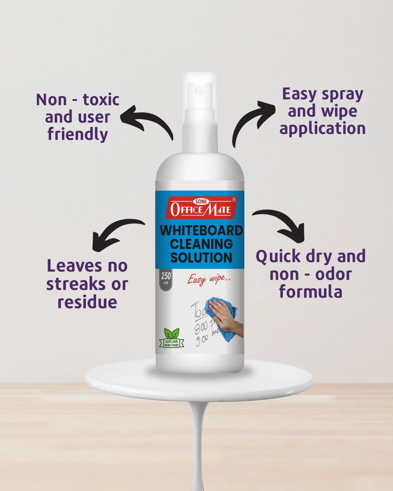 Whiteboard Cleaning Solution (250ml) (6pcs), Spotless Wipes, Eco-Friendly