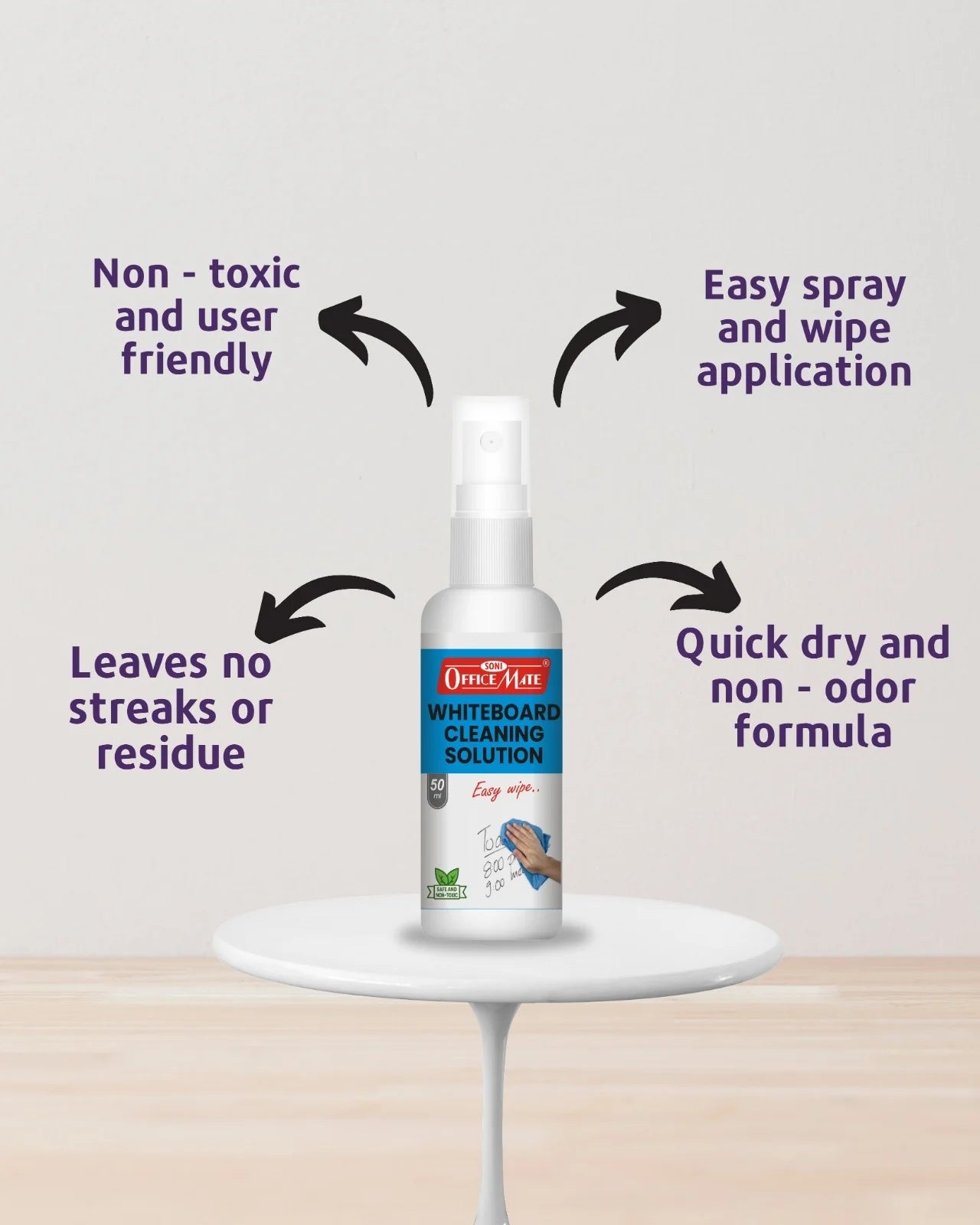 Whiteboard Cleaning Solution (50ml) (1pcs), Spotless Wipes, Eco-Friendly