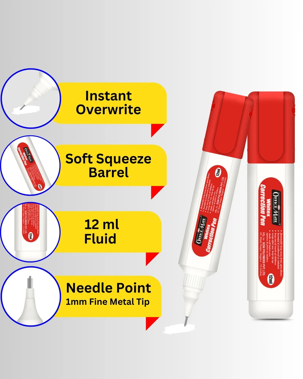 Correction Pen (12ml) – Pack of 2, Instant Drying, Precise Application