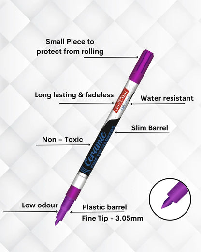 Fine Tip Ceramic Marker Set (10pcs) – Ideal for Ceramic Art, Smudge proof Ink  