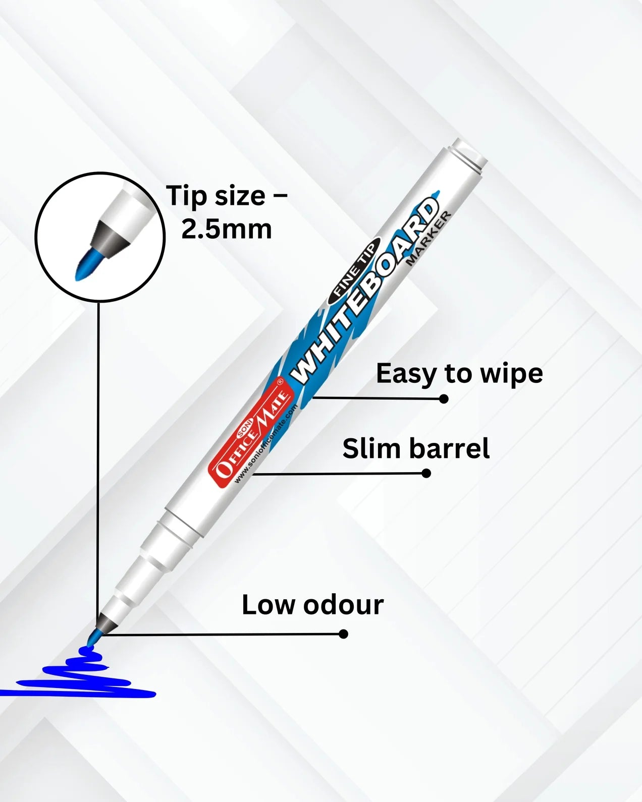 Fine Tip Whiteboard Marker (10 pcs), Extra Precision, Bright Colours, Easy Wipe