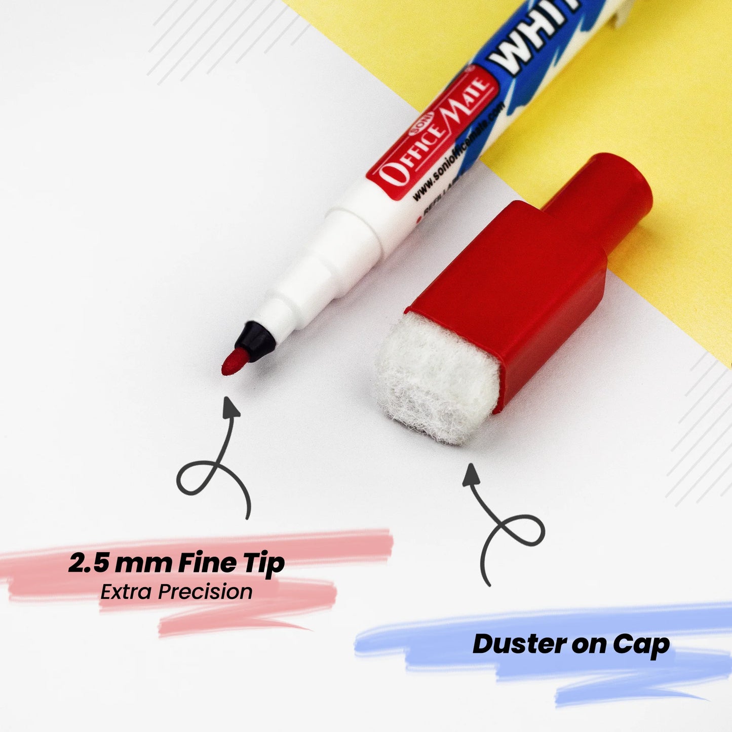 Fine Tip Whiteboard Marker with Duster (10pcs), Extra Precision, Bright Colours, Easy Wipe