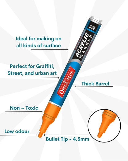 Fluorescent Acrylic Paint Markers (5pcs) – Vivid Colours, Water Based, Versatile Use, Non-Fading