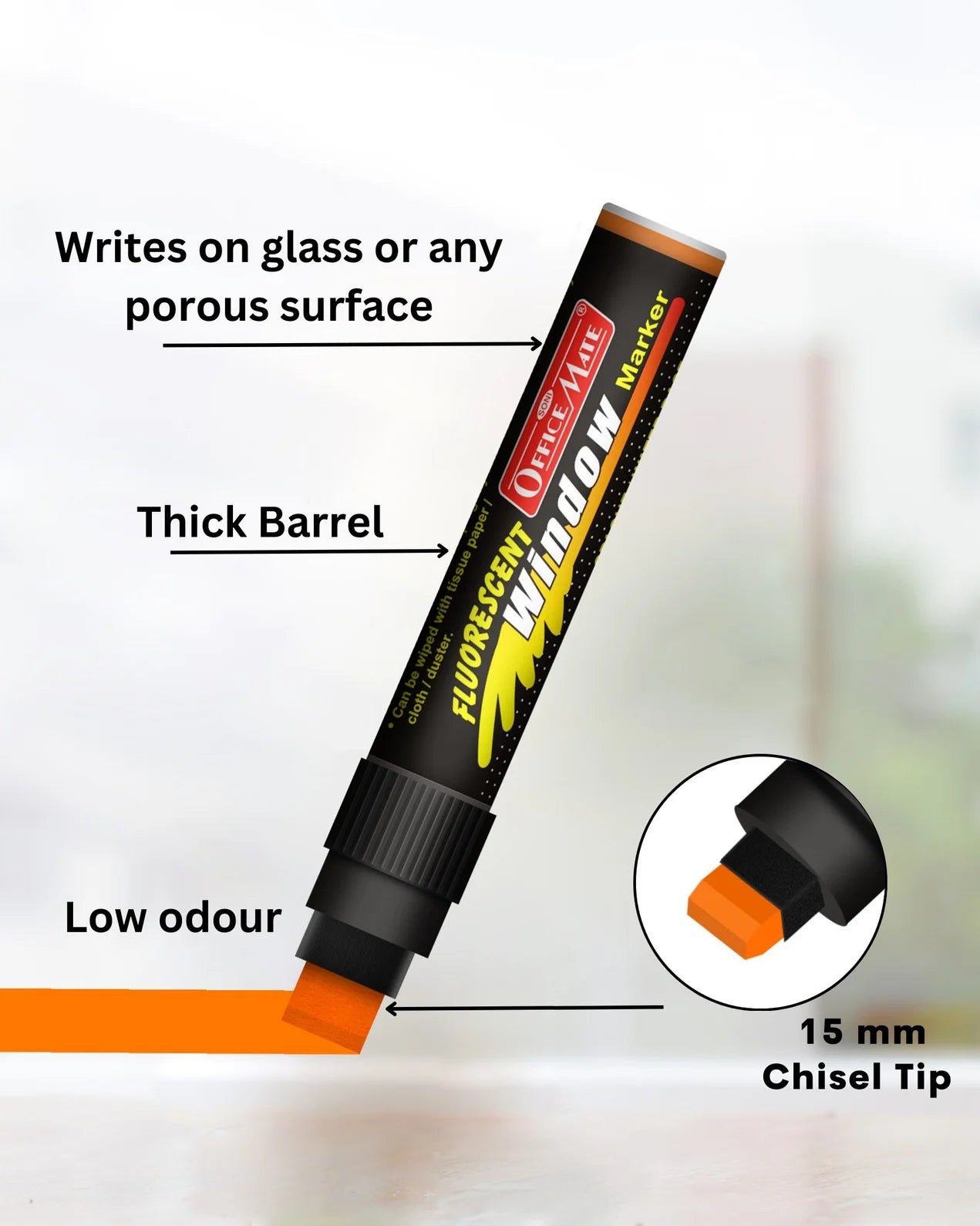 Jumbo Fluorescent Window/Chalk Marker (1pcs) Bold, Bright, Easy Erase
