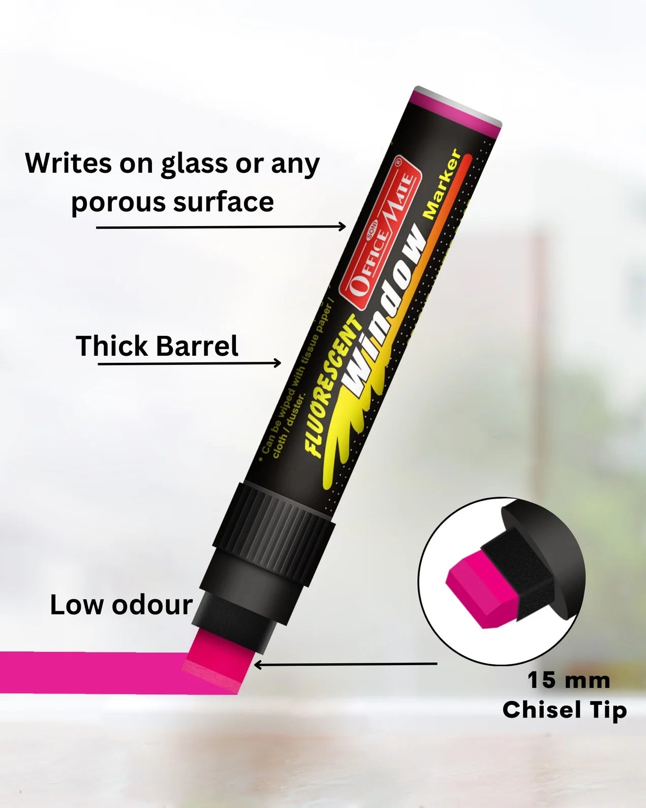 Jumbo Fluorescent Window/Chalk Marker (1pcs) Bold, Bright, Easy Erase