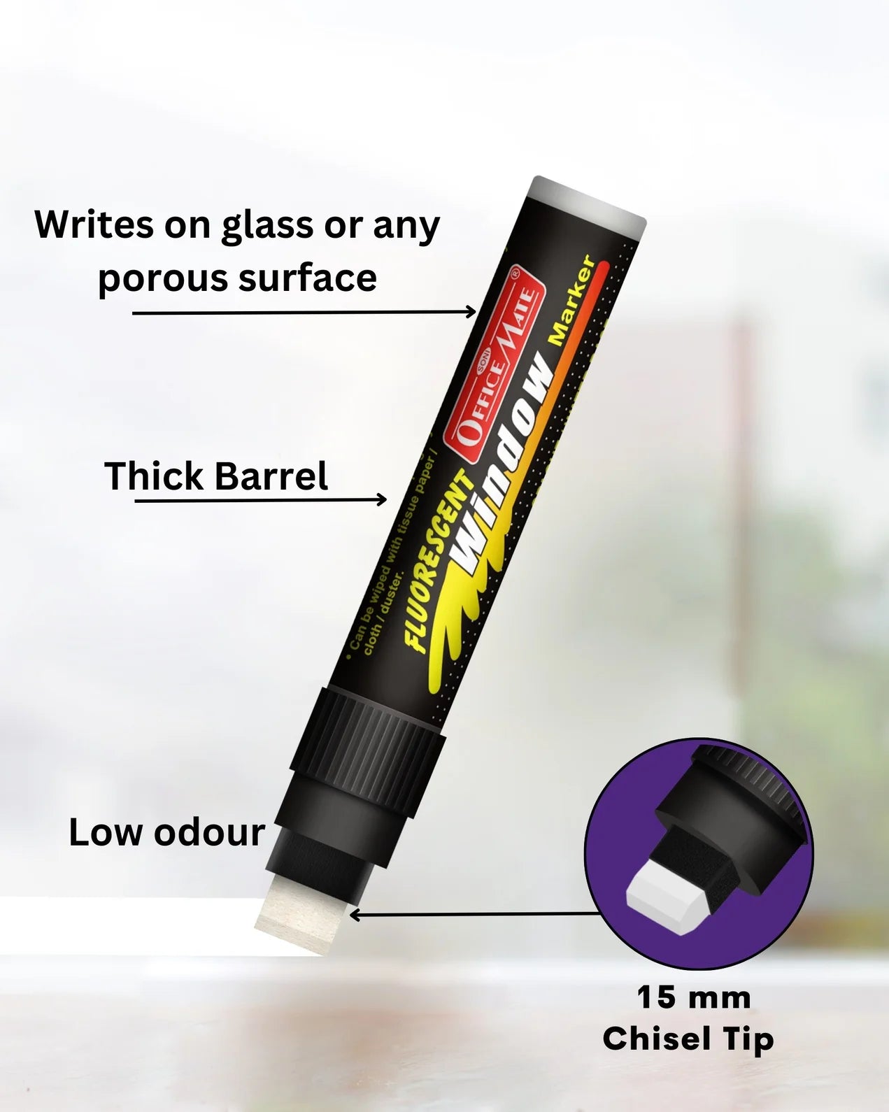 Jumbo Fluorescent Window/Chalk Marker (1pcs) Bold, Bright, Easy Erase