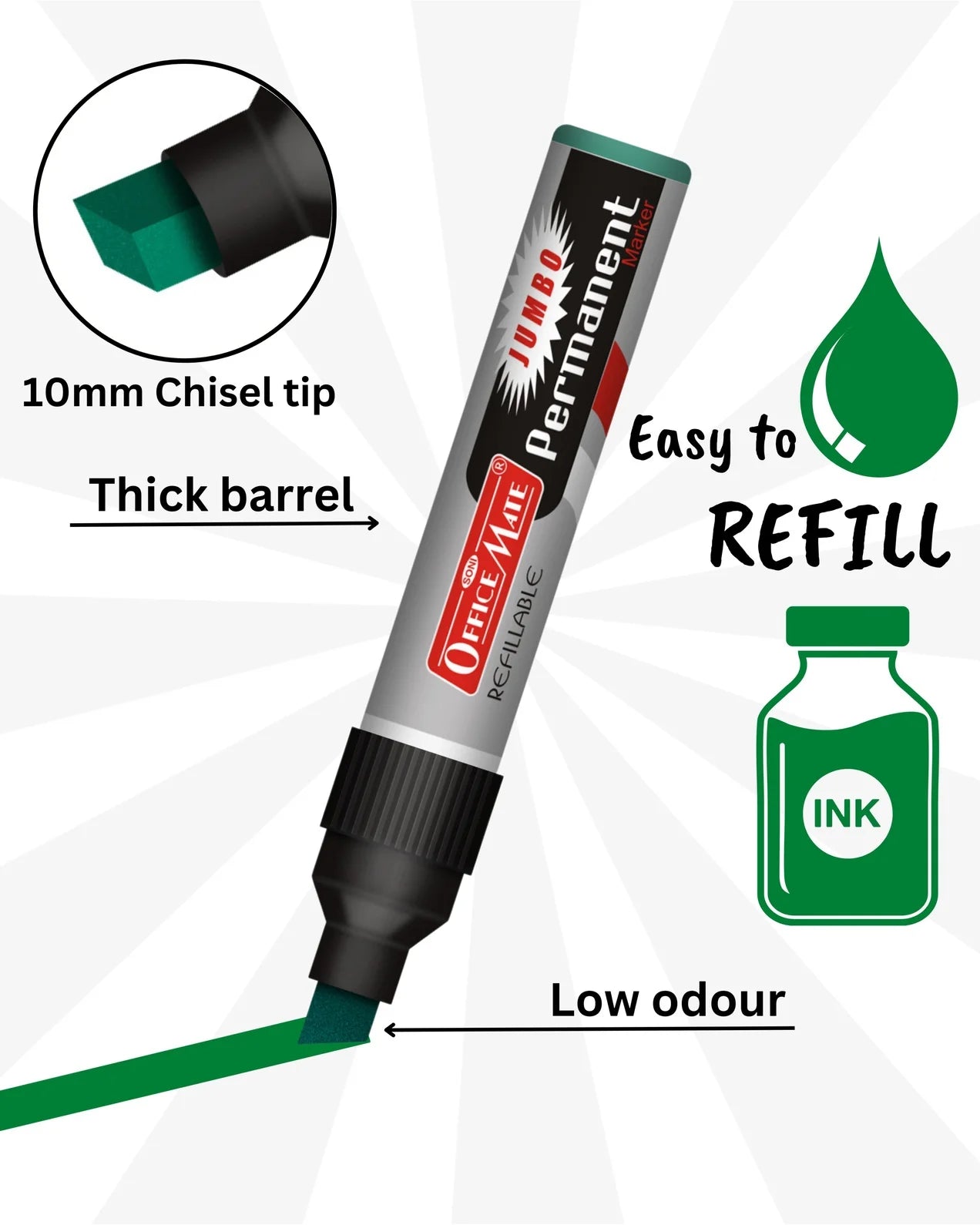 Jumbo Permanent Markers (1 pcs), Extra-Wide Tip, Versatile Use, Quick-Drying, Multi-Surface Marker